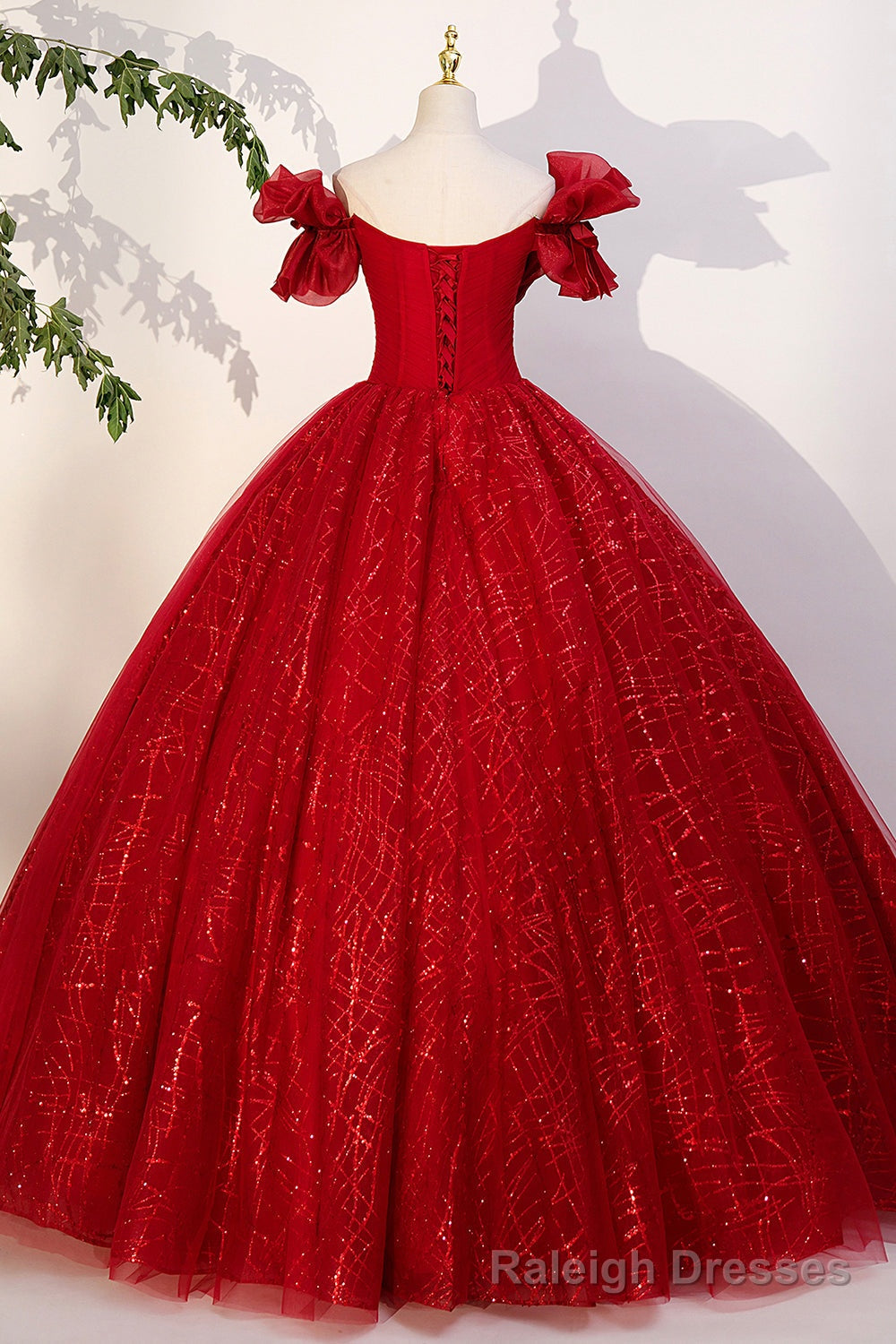 Red Tulle Sequins Long Formal Dress, Off the Shoulder Evening Dress Secondary image