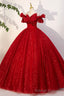 Red Tulle Sequins Long Formal Dress, Off the Shoulder Evening Dress