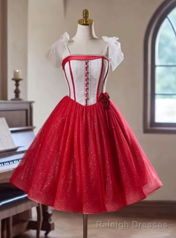 Red Tulle Sequins Straps Homecoming Dress Main image
