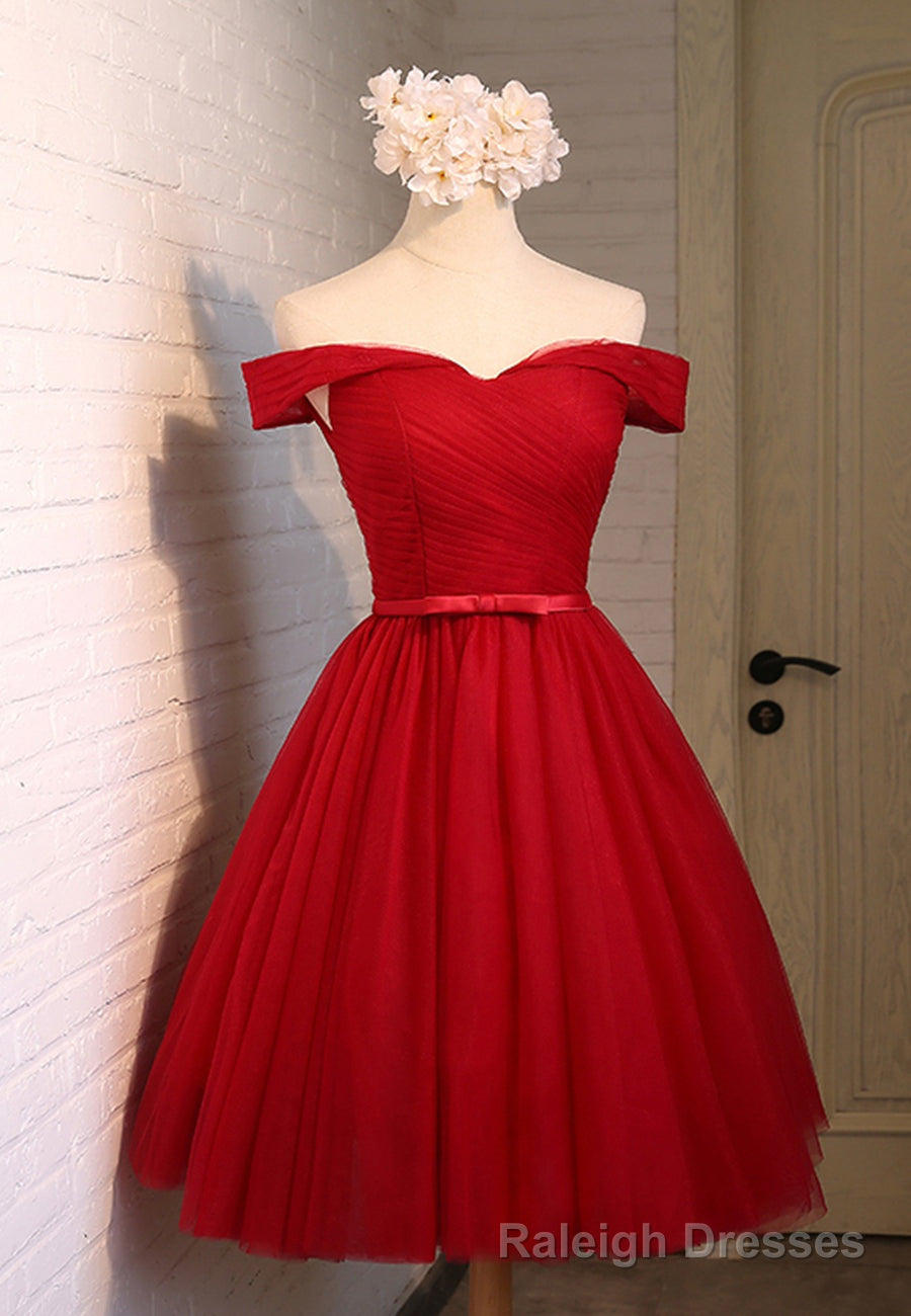 Red Tulle Short Prom Dresses,A-Line Semi Formal Dress