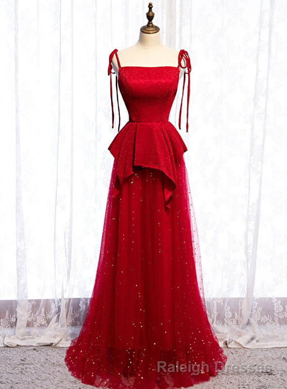 Red Tulle Spagehtti Straps Sequins Long Prom Dress Main image
