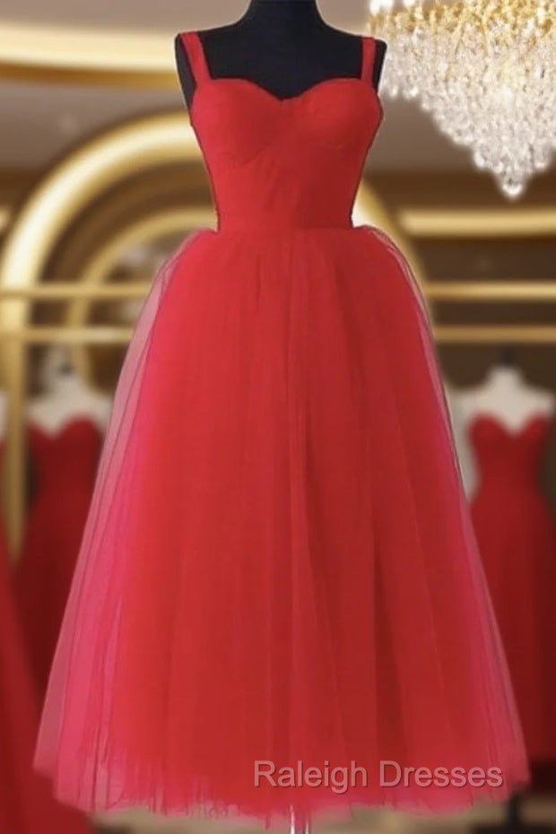 Red Tulle Spaghetti Straps Midi Corset Dress