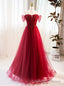 Red Tulle Strapless Beading Prom Dress