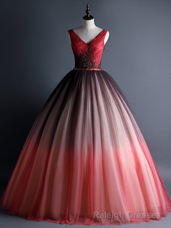 Red Tulle V-neck Pleats Beading Quinceanera Dress Main image
