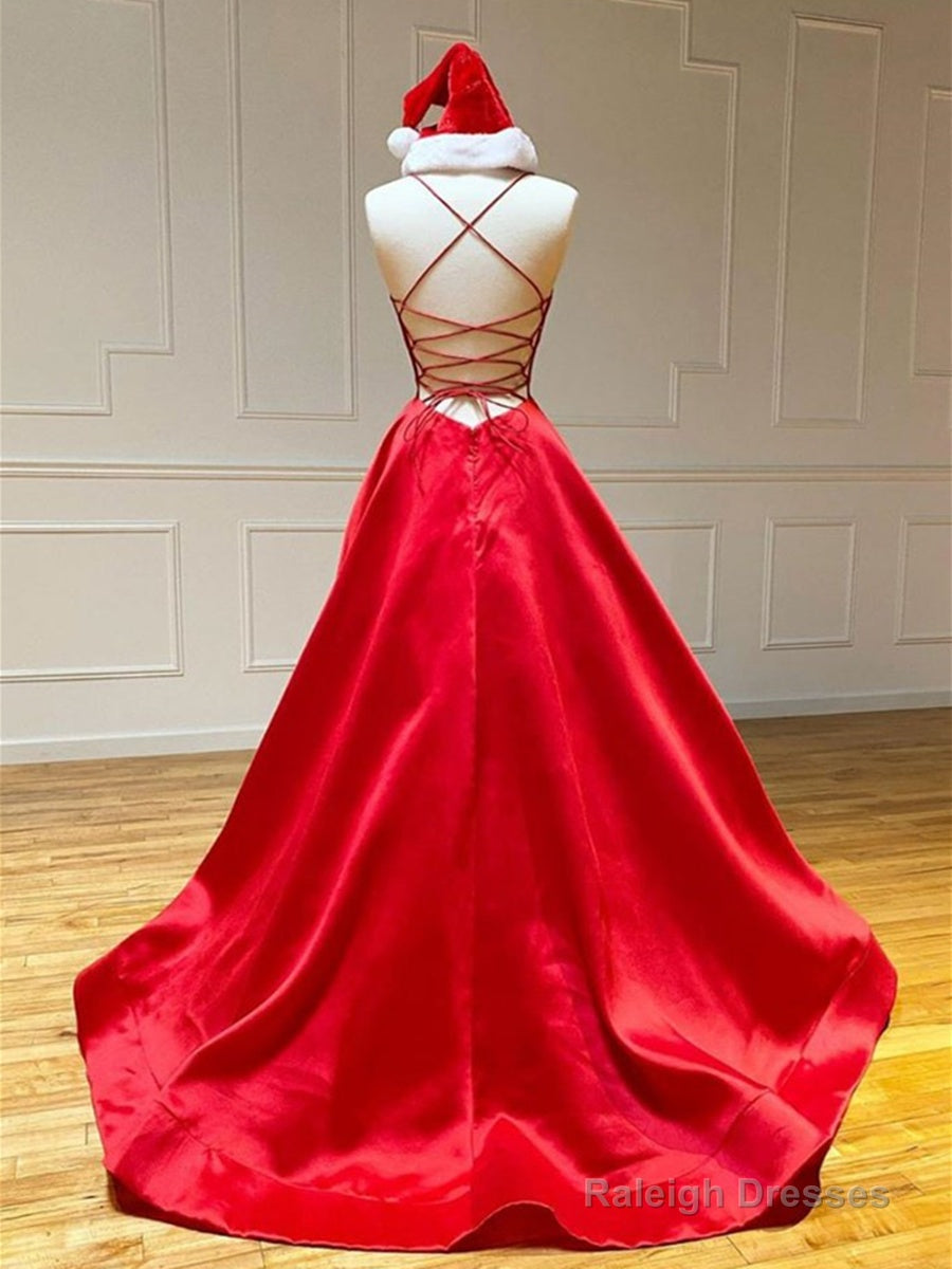 Red V Neck Backless Prom Dresses, Red Open Back Formal Graduation Evening Dresses Secondary image