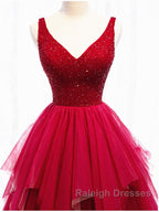 Red V Neck Prom Dress Long with Corset Back Red Floor Length Prom Gown Prom Dress