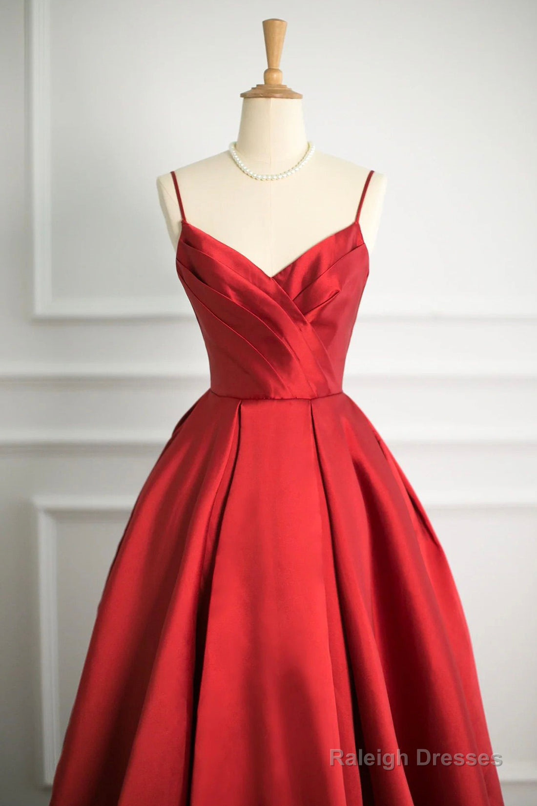Red V-Neck Satin Long A-Line Prom Dress, Simple A-Line Backless Evening Party Dress Secondary image