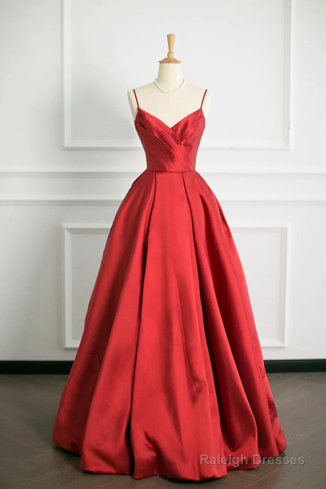 Red V-Neck Satin Long A-Line Prom Dress, Simple A-Line Backless Evening Party Dress