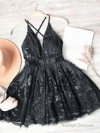 Red V Neck Tulle Lace Short Dress, Red Homecoming Dress