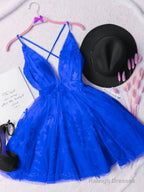 Red V Neck Tulle Lace Short Dresses Red Homecoming Dresses