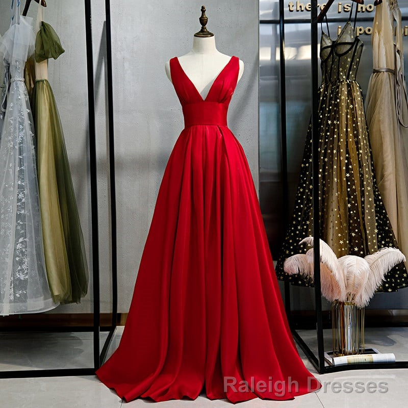 Red V-neckline Satin Floor Length Prom Dress Red Evening Gown prom dresses shops Secondary image