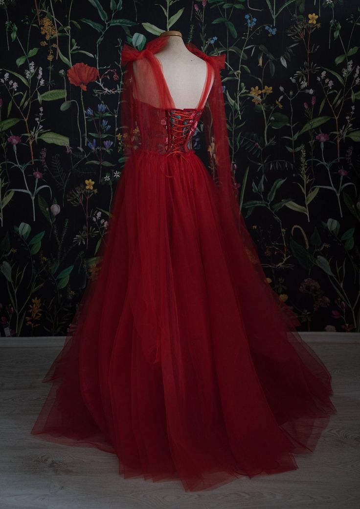 Red Velvet Prom Dress Tulle Evening Gowns Secondary image
