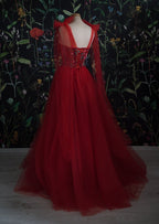 Red Velvet Prom Dress Tulle Evening Gowns