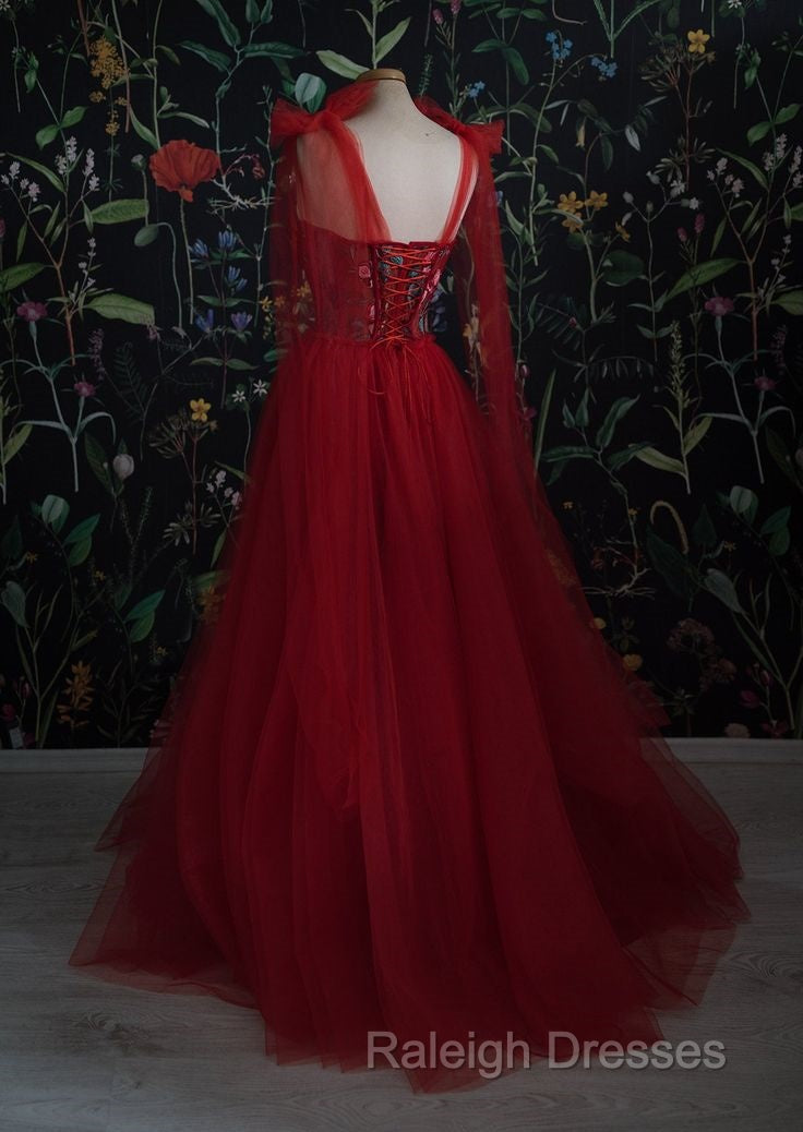 Red Velvet Prom Dress Tulle Evening Gowns Secondary image