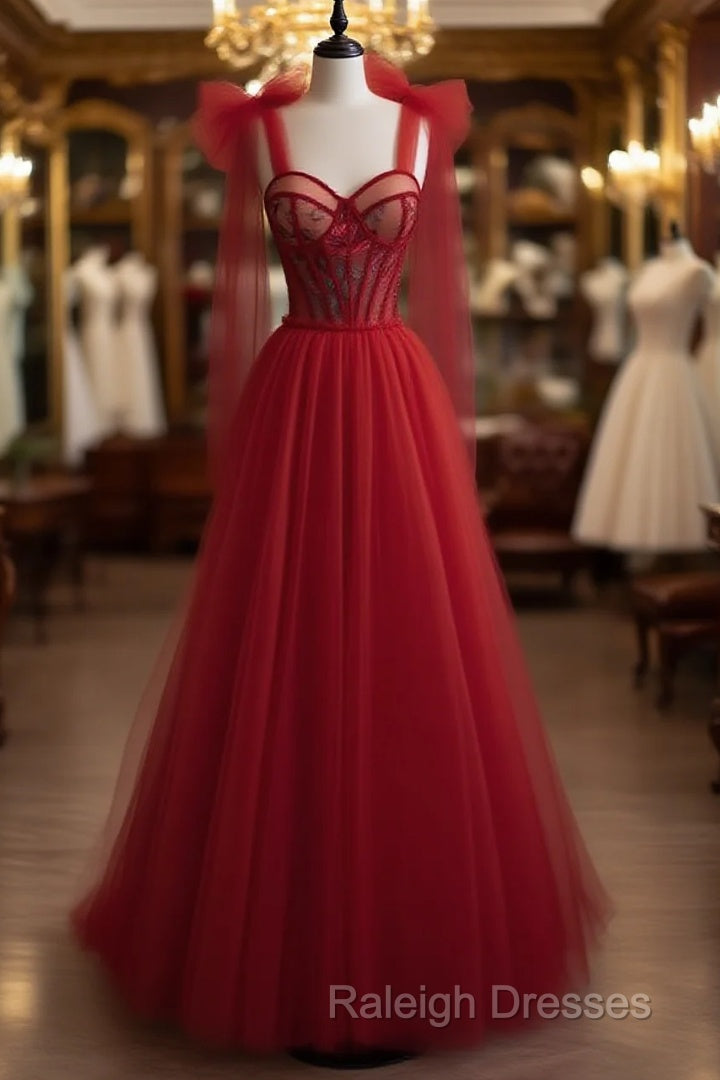 Red Velvet Prom Dress Tulle Evening Gowns Main image