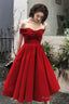 Red Velvet Sweetheart Simple Knee Length Wedding Prom Dress