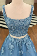 Regular Straps Tulle Appliques Lace Prom Dress