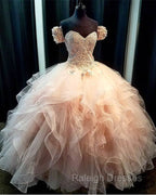 Removable Sleeves Lace Sweetheart Organza Ruffles Ball Gown Quinceanera Dresses