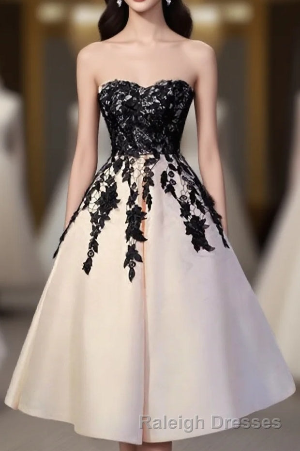 Champagne Lace Short Prom Dress, Lace Evening Dress Main image