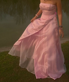 Retro A-Line Strapless Pink Chiffon Long Prom Dresses Prom Dress