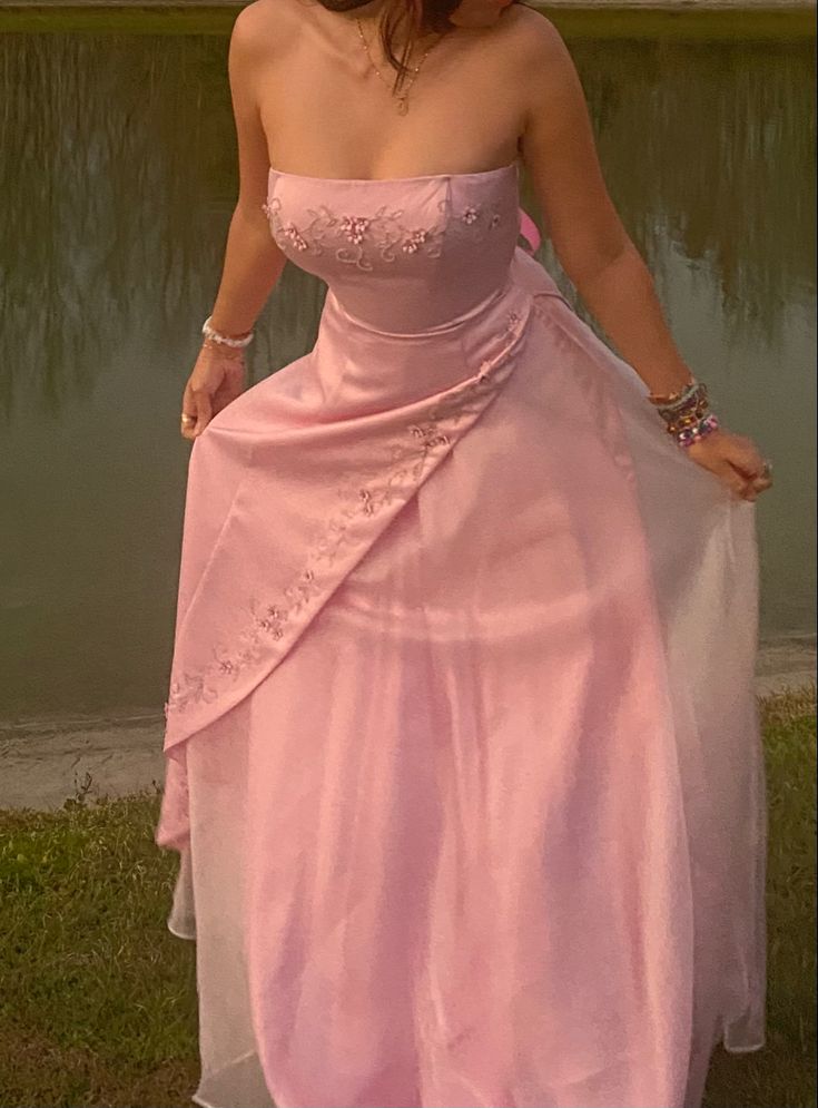 Retro A-Line Strapless Pink Chiffon Long Prom Dresses Prom Dress