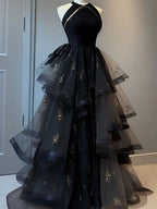 Retro Ball Gown Scoop Neckline Black Tulle Party Dress Prom Dresses Evening Dress