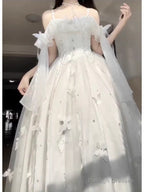 Retro Ball Gown Spaghetti Straps Ankle Length White Prom Dresses Birthday Outfits With Lace