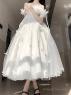 Retro Ball Gowns Spaghetti Straps Ankle Length White Prom Dress Birthday Outfits With Lace