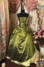 Retro Ball Gowns Spaghetti Straps Satin Olive Green Long Prom Dresses Prom Dress