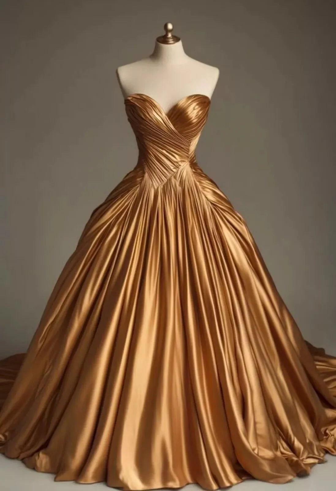 Retro Ball Gown Sweetheart Satin Gold Party Dress Prom Dresses Evening Dress