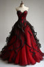 Retro Ball Gown Sweetheart Tulle Red Party Dress Black Prom Dress Evening Dress