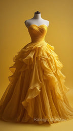 Retro Ball Gowns Sweetheart Tulle Yellow Prom Dress