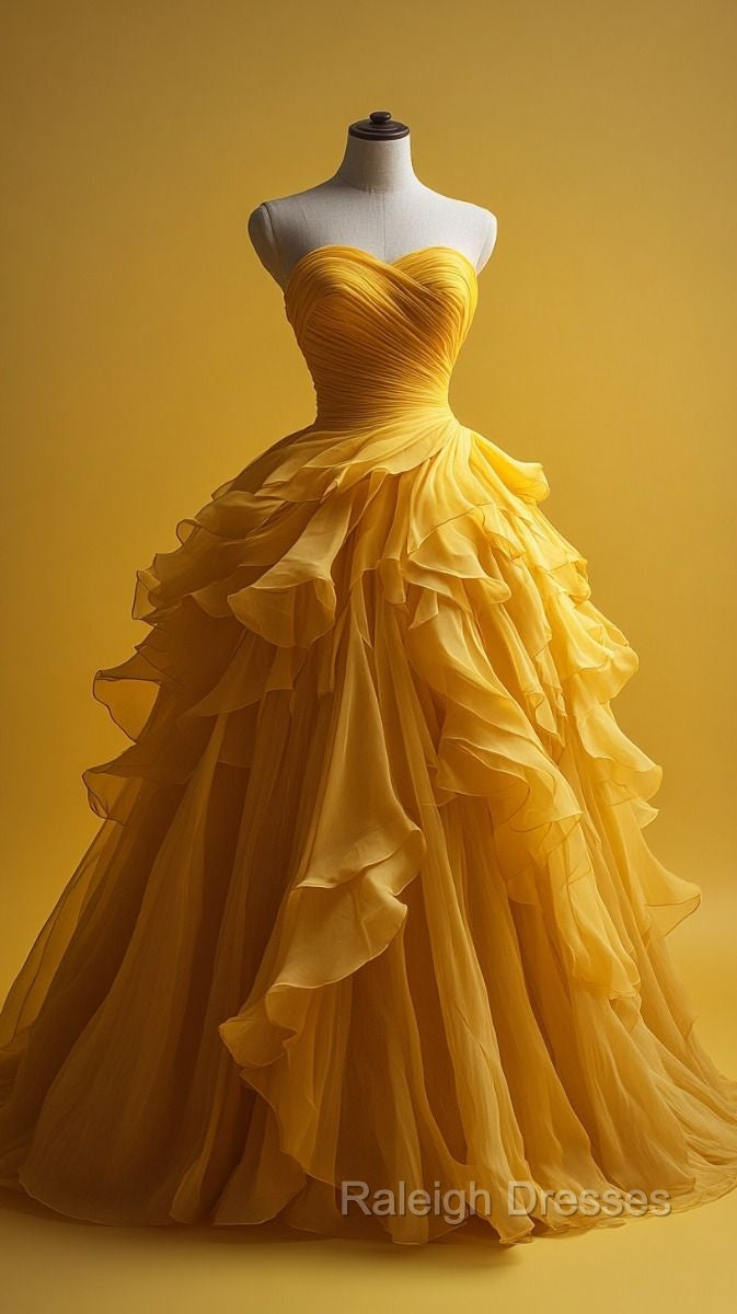 Retro Ball Gowns Sweetheart Tulle Yellow Prom Dress