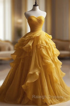 Retro Ball Gowns Sweetheart Tulle Yellow Prom Dress