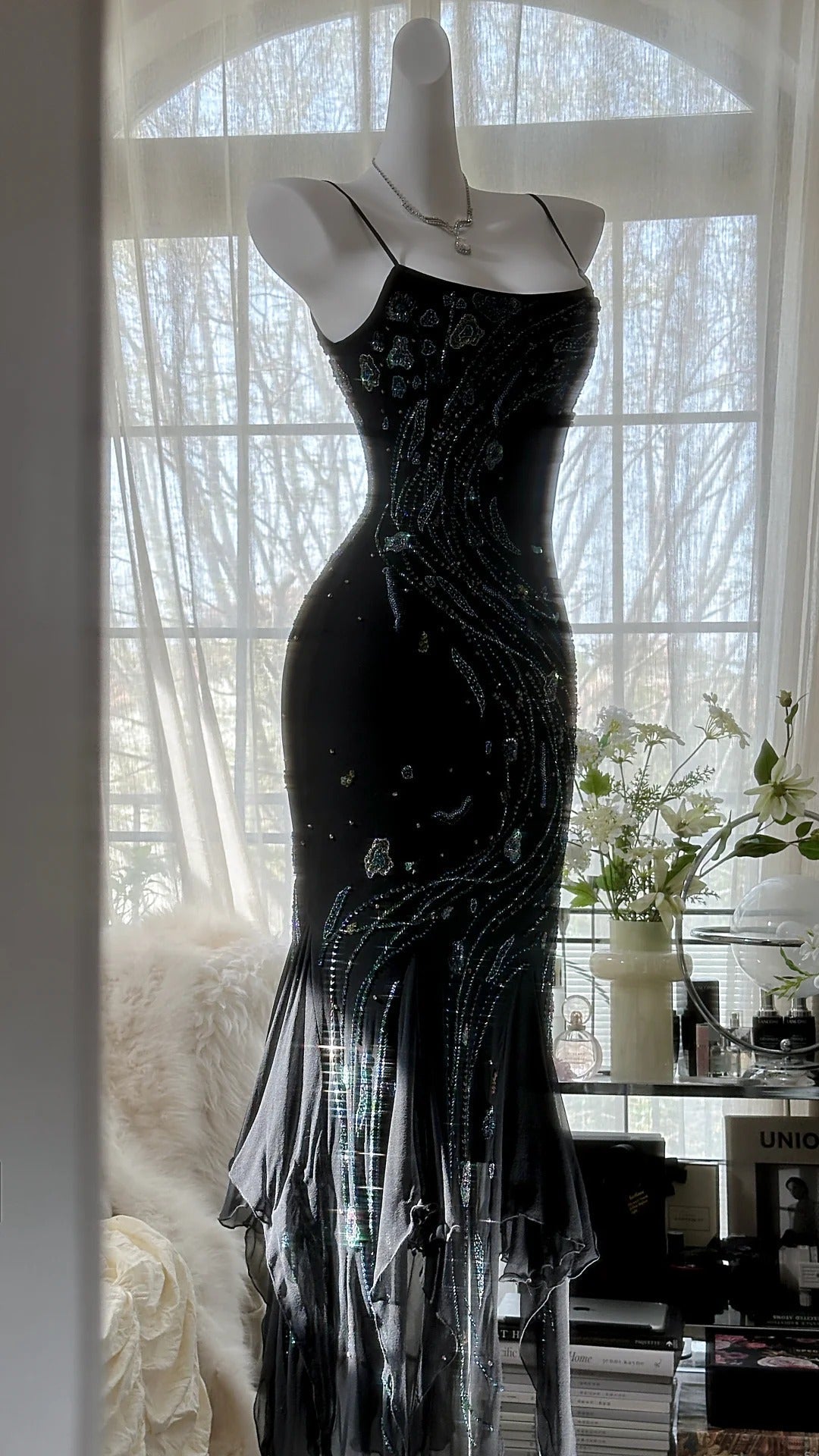Retro Beautiful Shoulder Strap Beaded Chiffon Irregular Skirt Formal Prom Dress Secondary image
