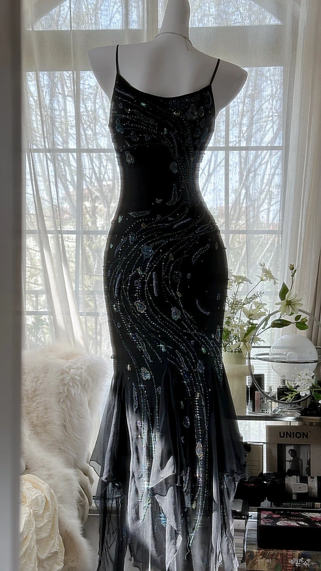 Retro Beautiful Shoulder Strap Beaded Chiffon Irregular Skirt Formal Prom Dress
