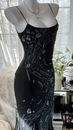 Retro Beautiful Shoulder Strap Beaded Chiffon Irregular Skirt Formal Prom Dress
