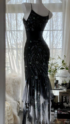 Retro Beautiful Shoulder Strap Beaded Chiffon Irregular Skirt Formal Prom Dress