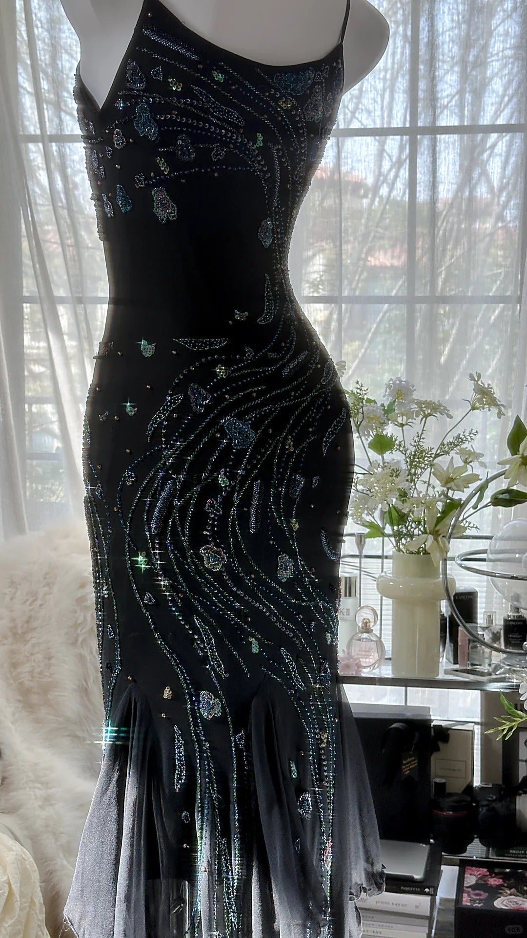 Retro Beautiful Shoulder Strap Beaded Chiffon Irregular Skirt Formal Prom Dress