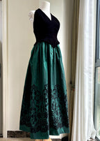 Retro Black And Green A-Line Halter Neck Velvet And Satin Formal Prom Dress
