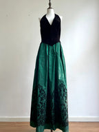 Retro Black And Green A-Line Halter Neck Velvet And Satin Formal Prom Dress