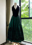 Retro Black And Green A-Line Halter Neck Velvet And Satin Formal Prom Dress