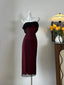 Retro Burgundy Slim-Fit Tube Top Ruffled Tulle Formal Prom Dress