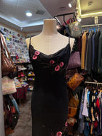 Retro Elegant Black Halter Neck Embroidered Chiffon Long Formal Prom Dress