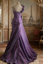 Retro Elegant Purple 3D Floral One-Shoulder Mermaid Satin Long Formal Prom Dress