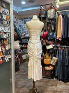 Retro Elegant White Mermaid Strapless Pleated Satin Long Formal Prom Dress