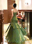 Retro Green Mermaid Straps Long Satin Prom Dresses Green Satin Prom Dresseses