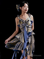 Retro High Low Irregular Spaghetti Straps Dusty Purple Short Birthday Dresses Birthday Outfit