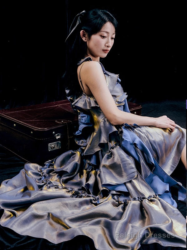 Retro High Low Irregular Spaghetti Straps Dusty Purple Short Birthday Dresses Birthday Outfit