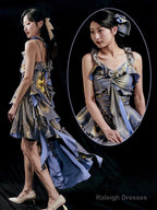 Retro High Low Irregular Spaghetti Straps Dusty Purple Short Birthday Dresses Birthday Outfit